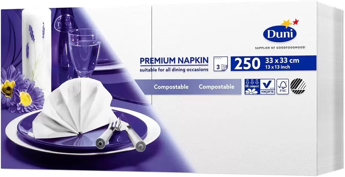 3-ply Duni 250 Large Premium Napkins (33cm 3ply), White