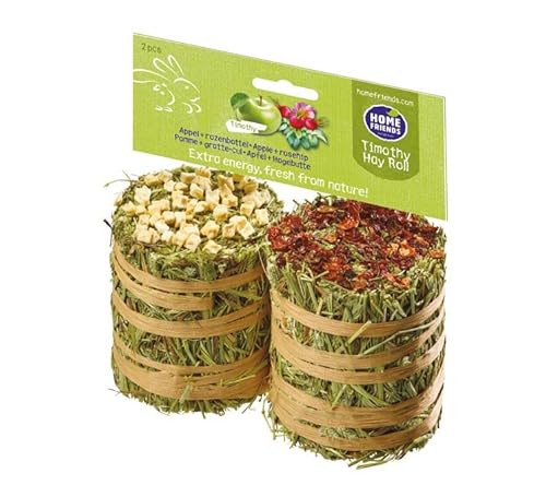 Homefriends Rolls de Heno Timothy con Manzana y Escaramujo para Conejos, Enanos, Hamsters, Cobayas y Roedores (2 Unidades - 200g). Comida para Conejos con Fibra para el Desgaste Dental del Roedor Cover