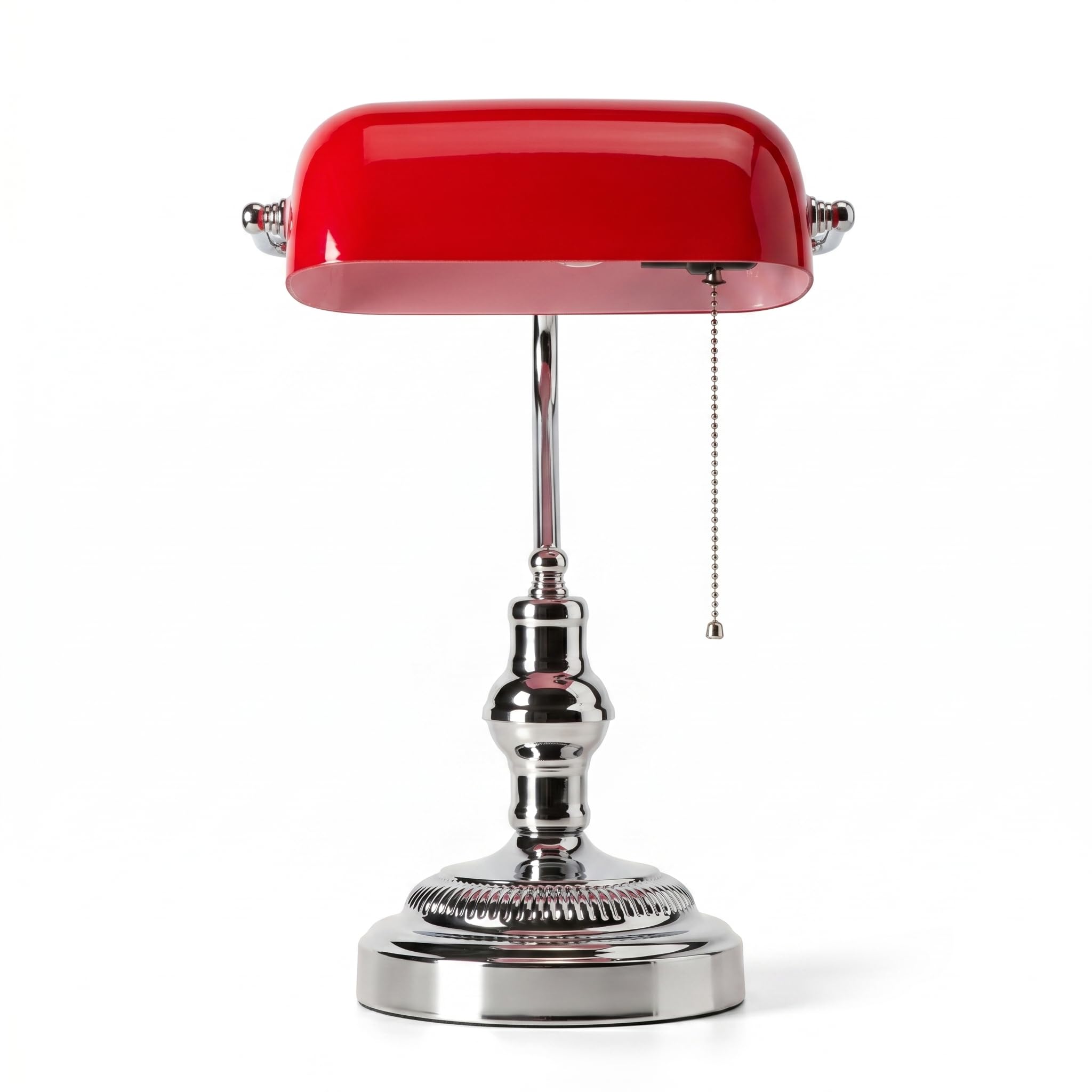 BARCELONA LED Lampada da Tavolo Banker Vintage E27 Paralume in Vetro Rosso Base Cromata Orientabile Luce da Scrivania Classica Stile Industriale Retrò Nordico per Ufficio