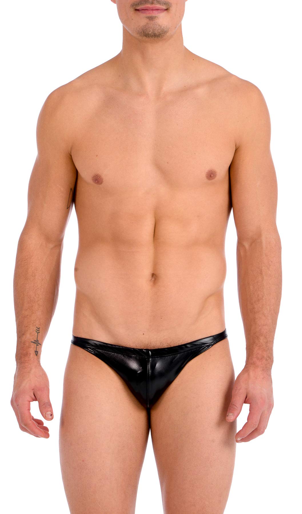 Gary Majdell Sport Men's Liquid Black Sport Metallic Black Ultra Greek Bikini Swimsuit With Contour Pouch Medium