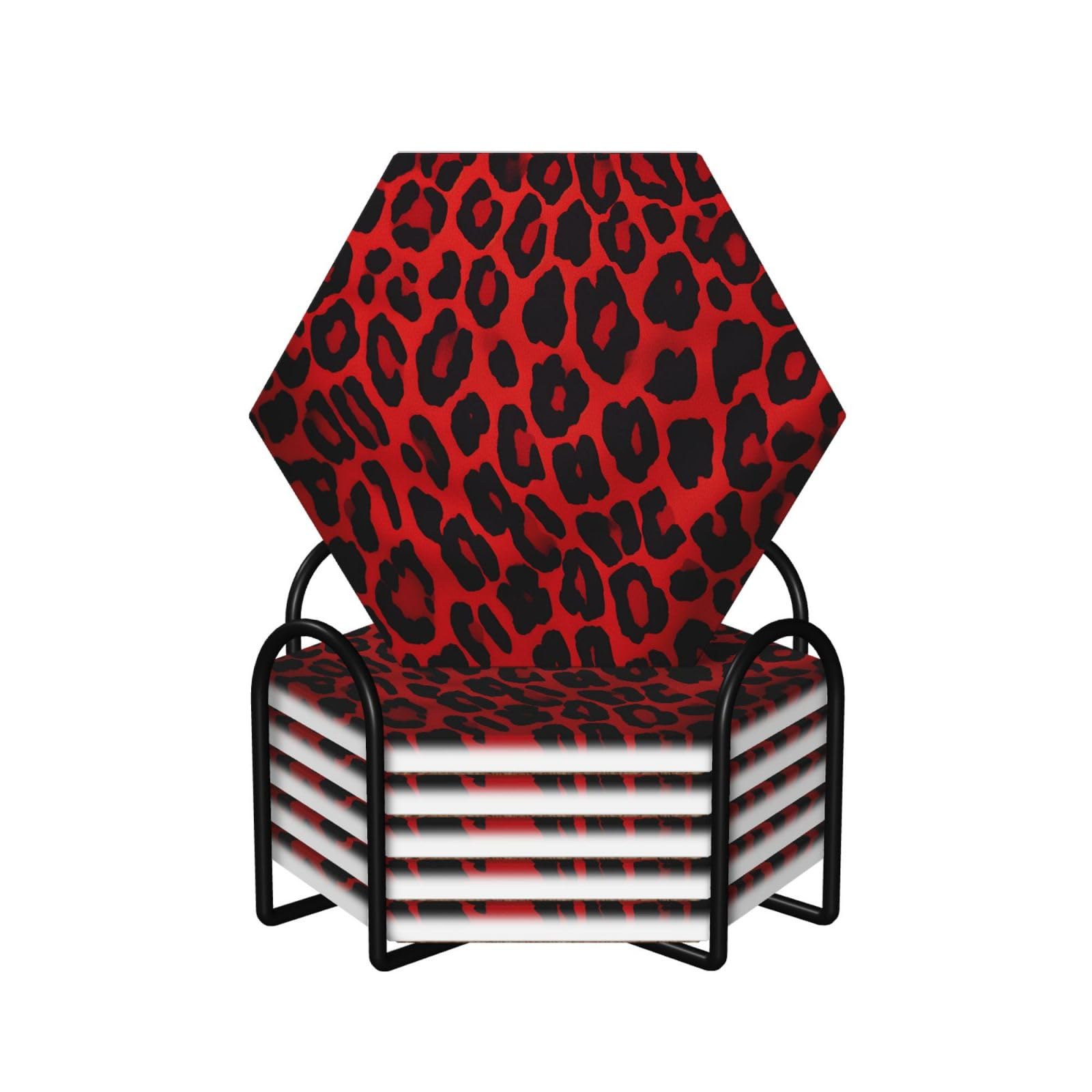 Dessous de verre en céramique et liège premium 10,4 cm motif léopard rouge