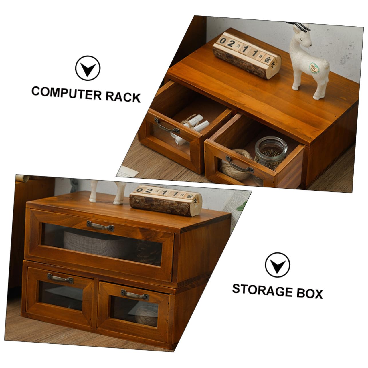 Supporto Alzata per Computer in Legno e Ferro Cassetto da Scrivania | Cassettiera da Scrivania Coffee per Monitor e Cancelleria, Organizzazione Classificata per Ufficio e Studio