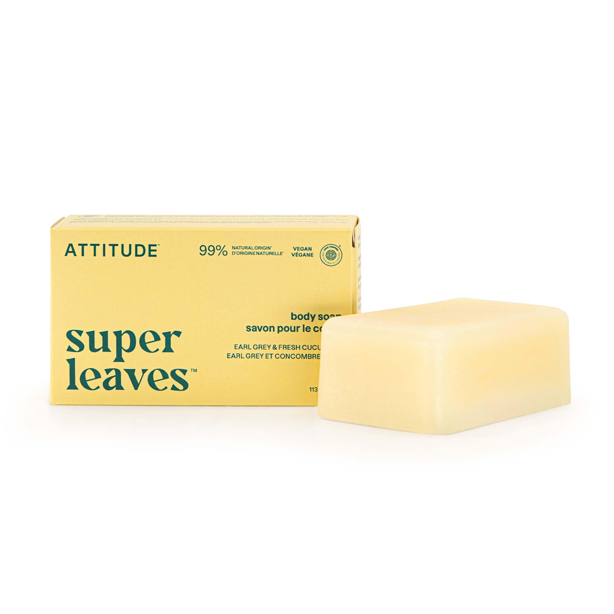 ATTITUDE Body Soap Bar, Natural Origin, Protects and Softens Dry Skin, Watercress, Indian Cress & Olive Oil, EWG Verified & Vegan, Earl Grey & Fresh