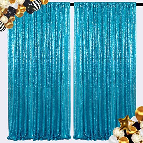 ShinyBeauty Turquoise Sequin Backdrop Curtain 2 Panels Sequin Backdrop 4FTx8FT Shimmer Backdrop Photograph Backdrop Curtain Wedding Backdrop Sky Blue Glitter Backdrop Birthday Party Backgrounds