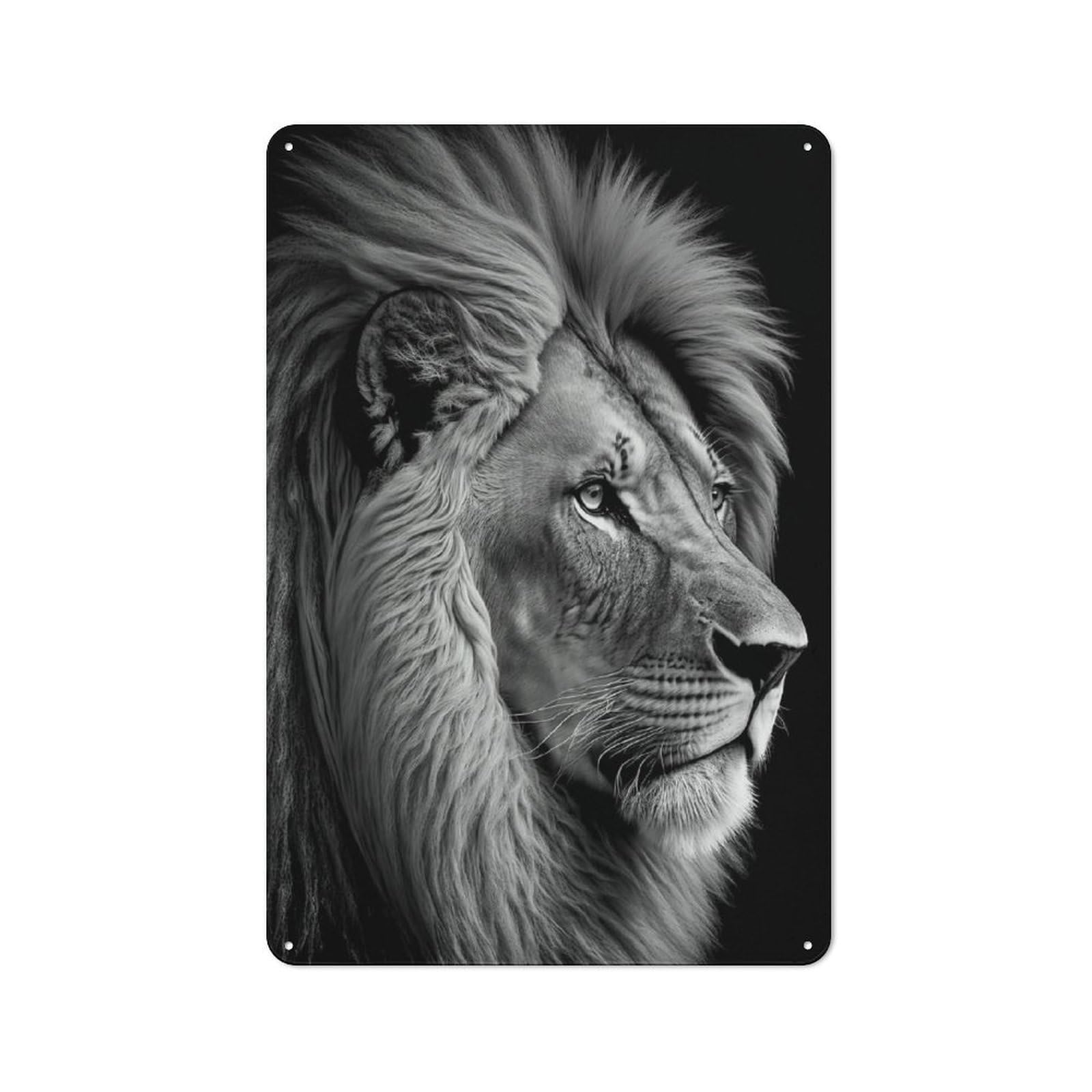 Junmoney Style-22 Tin Wall Plaque 30X20cm With Portrait Of A Lion For Guest Room Or Hallway, For Updating Guest Room And Hallway After Moving
