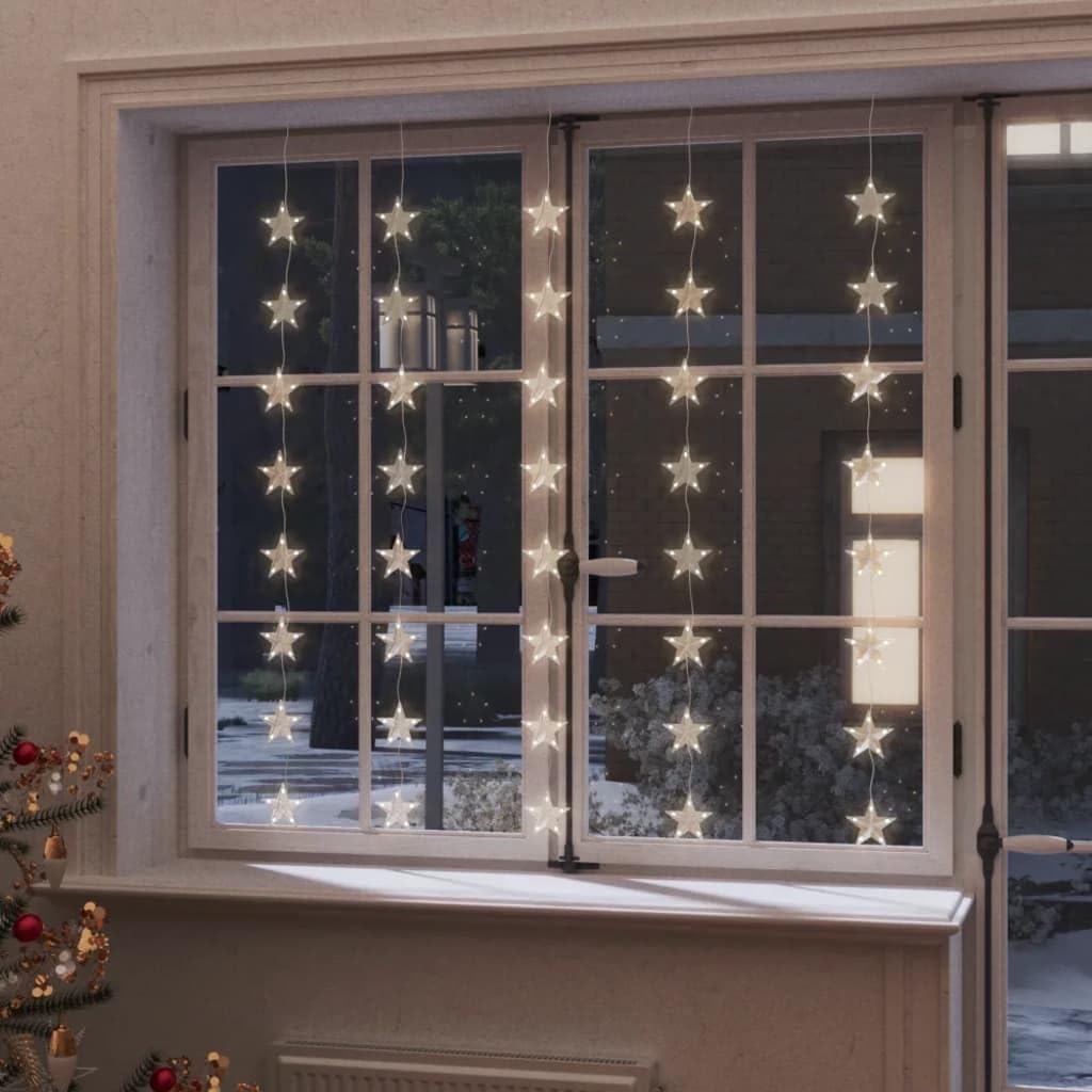 Guirnalda de luces LED con forma de estrella, 200 luces LED de color blanco cálido, 8 funciones