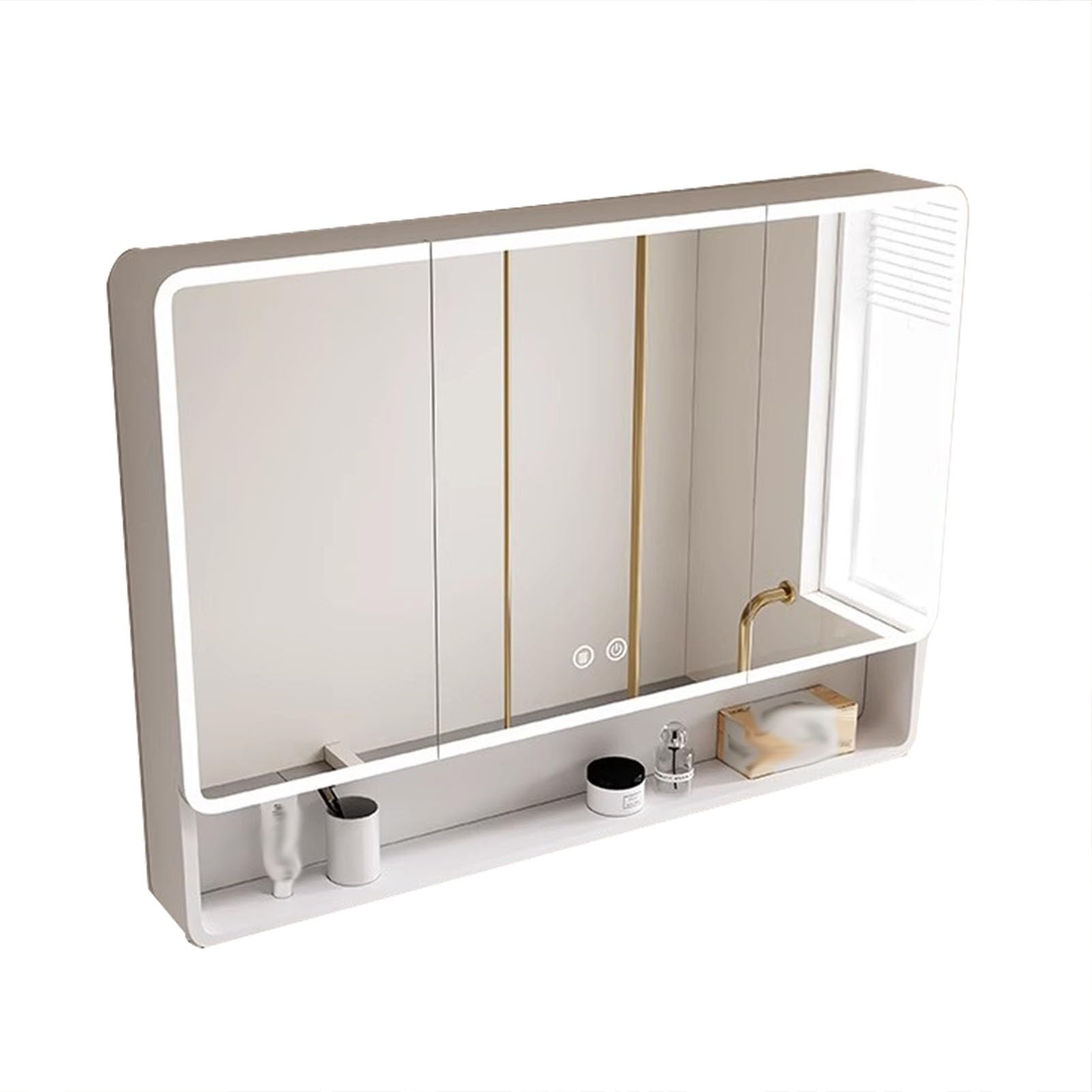 BKSXSOP LED Aluminum Bathroom Mirror Cabinet - Large Wall-Mounted Storage nizer, White 90x13x88cm, Features Doors & Shelves for Optimal Space Management Style.
