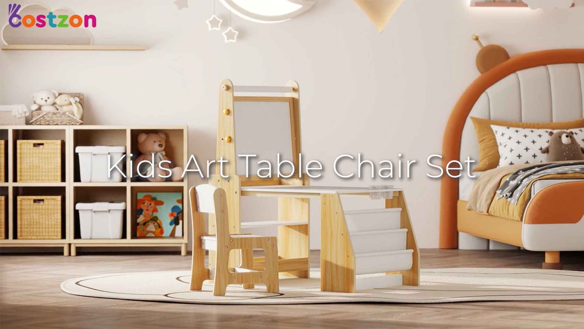 Amazon.com : Costzon Kids Art Table and Chair Set, 4 in 1 Wooden