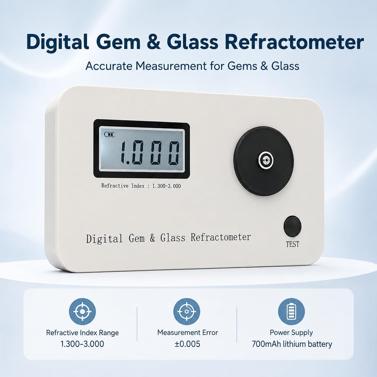 Refractómetro digital RI 1.300-3.000 con pantalla LCD