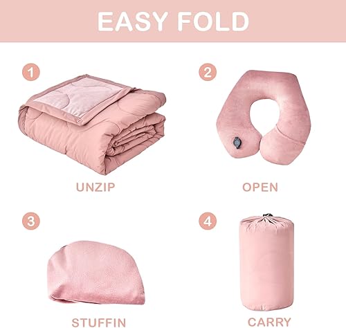 Miniatura 3 de Commollis Juego de manta de viaje de lujo  Juego de manta de viaje y almohada  Almohada inflable portátil para el cuello de viaje y manta suave de