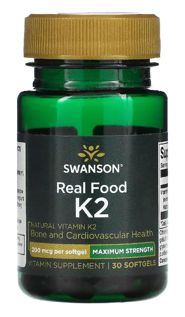 Swansons Swanson - Natural Vitamin K2 200mcg (MK-7 from Natto) | Bone & Arterial Health Support | 30 Softgels