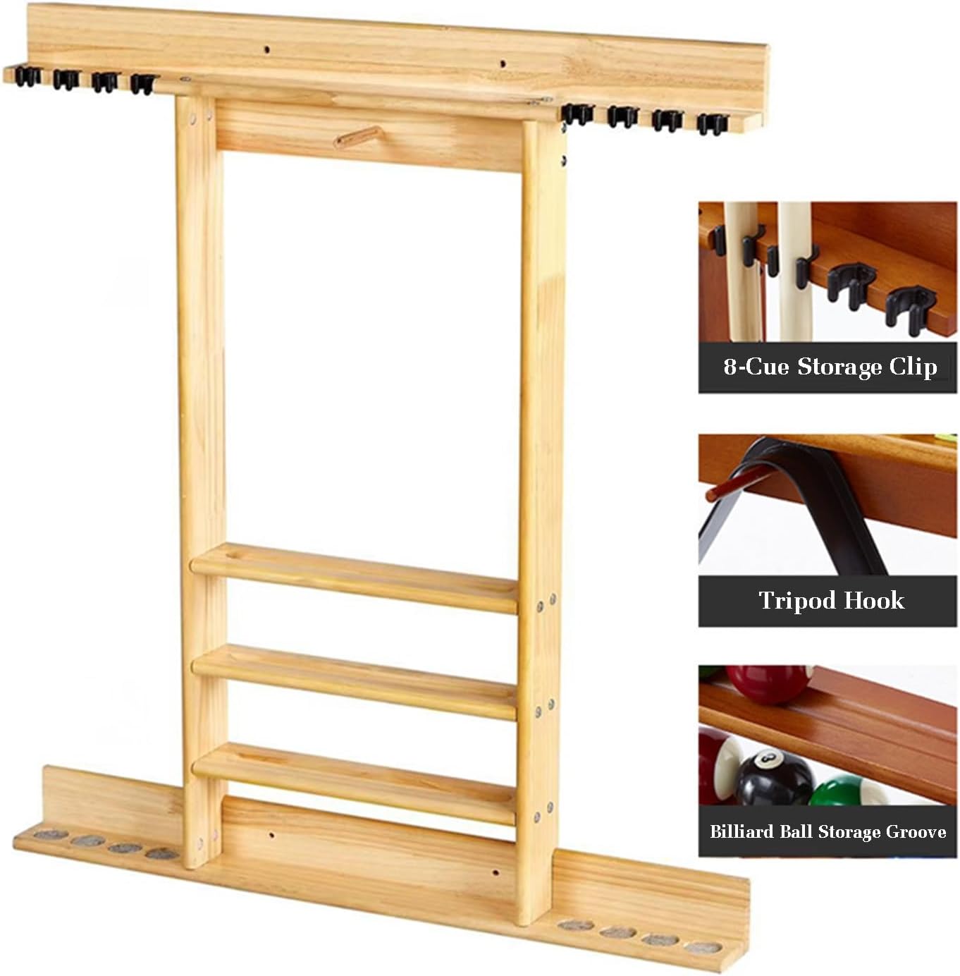 Wall-mounted Billiards Pool Stick Holder,Pool Cue Rack Hardwood,Equipment Storage Organizer,Hold Up to 8 Sticks,for Table Accessories(Color2)