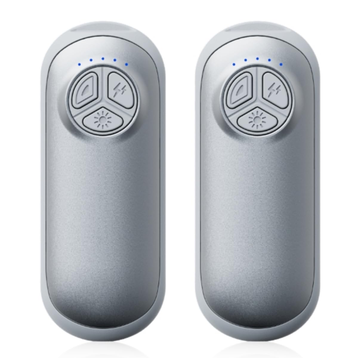 Scaldamani elettrici, confezione da 2 pezzi, indicatore LED e 5 livelli di riscaldamento, riscaldamento 3S alla temperatura massima 55°C, ideale per golf, campeggio, escursioni, sport invernali