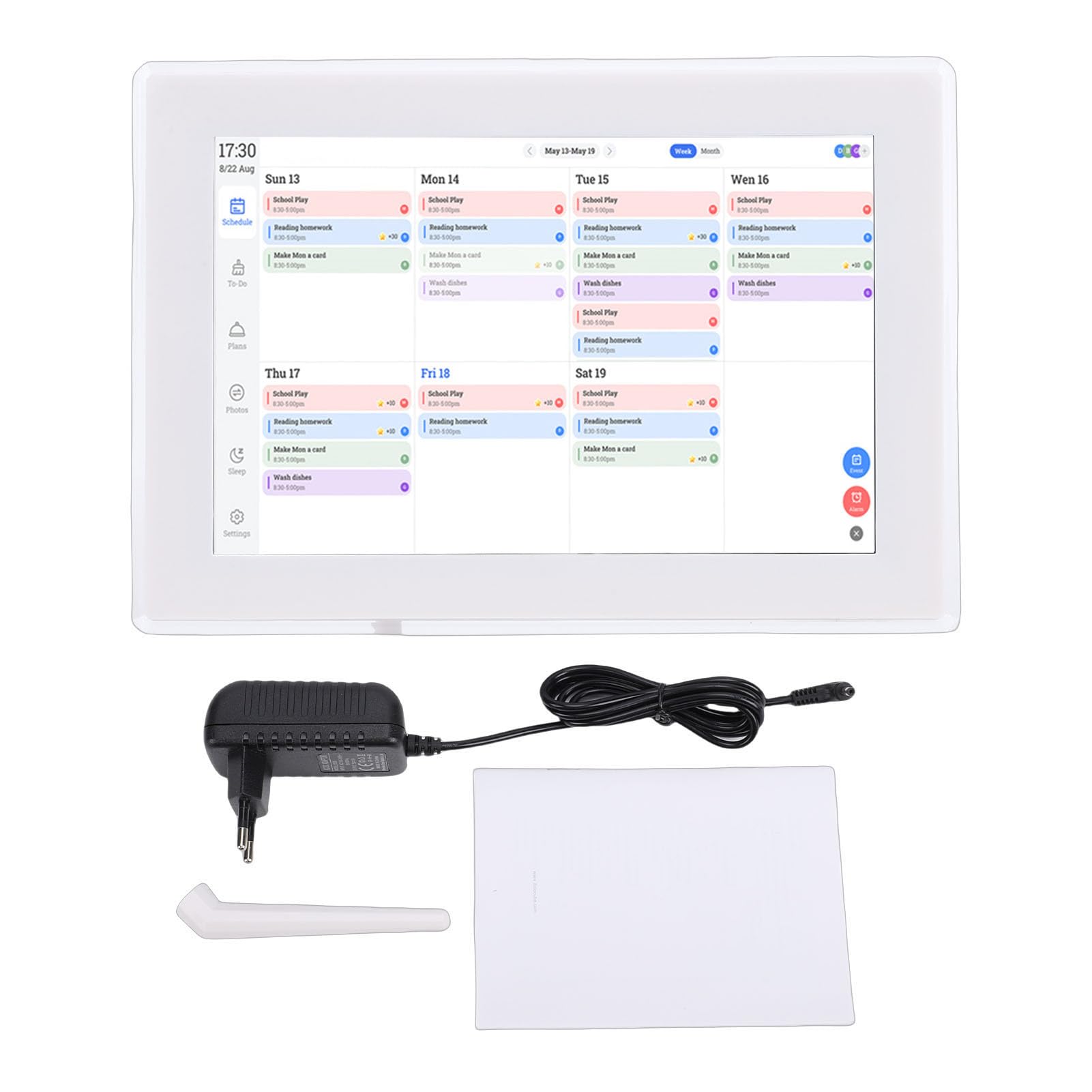 Calendario Digitale Intelligente da 10,1 Pollici HD 1 GB e 32 GB con Touch Screen LCD, Pianificatore Elettronico con Display Interattivo WiFi con APP per la Famiglia Bianco, (Spina europea)