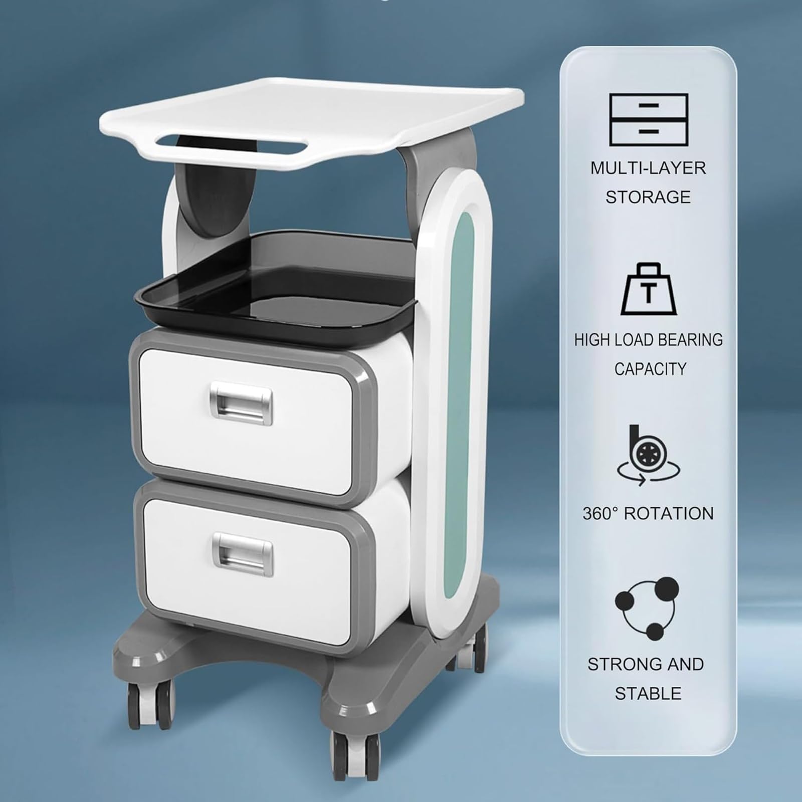Wózek medyczny z kółkami, mobilny wózek ultradźwiękowy i użytkowy, przechowywanie na kółkach z szufladą do domu, salonu, laboratorium, szpitala, gabinetu stomatologicznego i kliniki