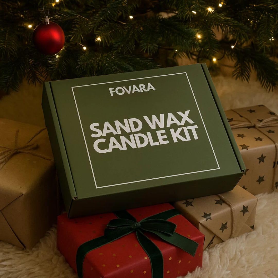 Fovara - Pearled Sand Candles with Wicks, 3.3 lbs - Sand Wax Candle Kit: Wooden Dough Bowl,50 Wicks, Jasmine & Lavender Scented Oil - Long-Lasting Candle Beads, Non-Toxic, Reusable Candles - Black