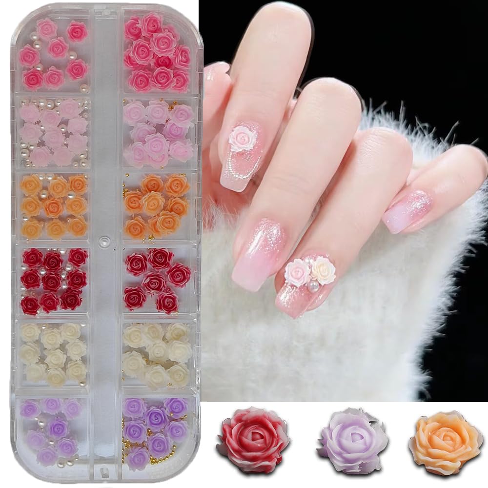 S.A.V.I 3D Rose Nail Art Decoration Set - 6 Colors with Pearls & Metal Beads | 2 Sizes Floral Nail Accessories for DIY Nail Art, Manicure, & Salon Use | Premium Nail Embellishments for Women (1 Big Box)-image-40