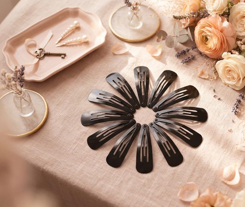 Image of Glaze Black Matte Finish Medium Snap Hair Clips, Tic Tac Style, Pack of 12