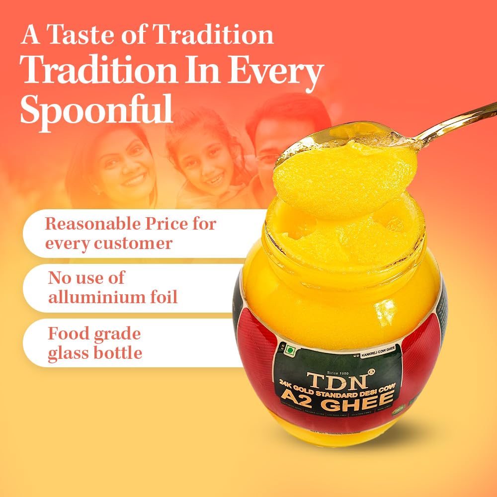 TDN Fresh A2 Cow Ghee - 500ML Glass Bottle, NDDB A2 Lab Certified, A2 Ghee Bilona Method, A2 Organic Cow Ghee, Grassfed, Cultured Premium & Traditional Ghee, Curd Churned A2 Ghee, A2 Pure Ghee
