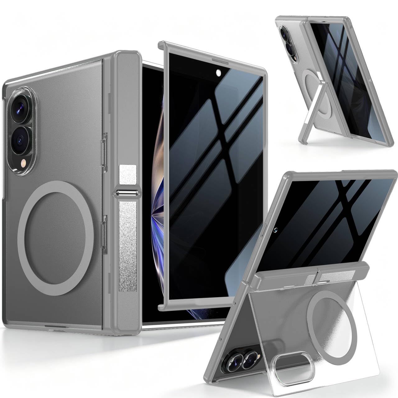 WRJ Custodia per Samsung Galaxy Z Fold 8 con protezione per lo schermo | Cavalletto pieghevole adatto per Magsafe Protezione cerniera di grado militare Protezione contro le cadute Custodia magnetica