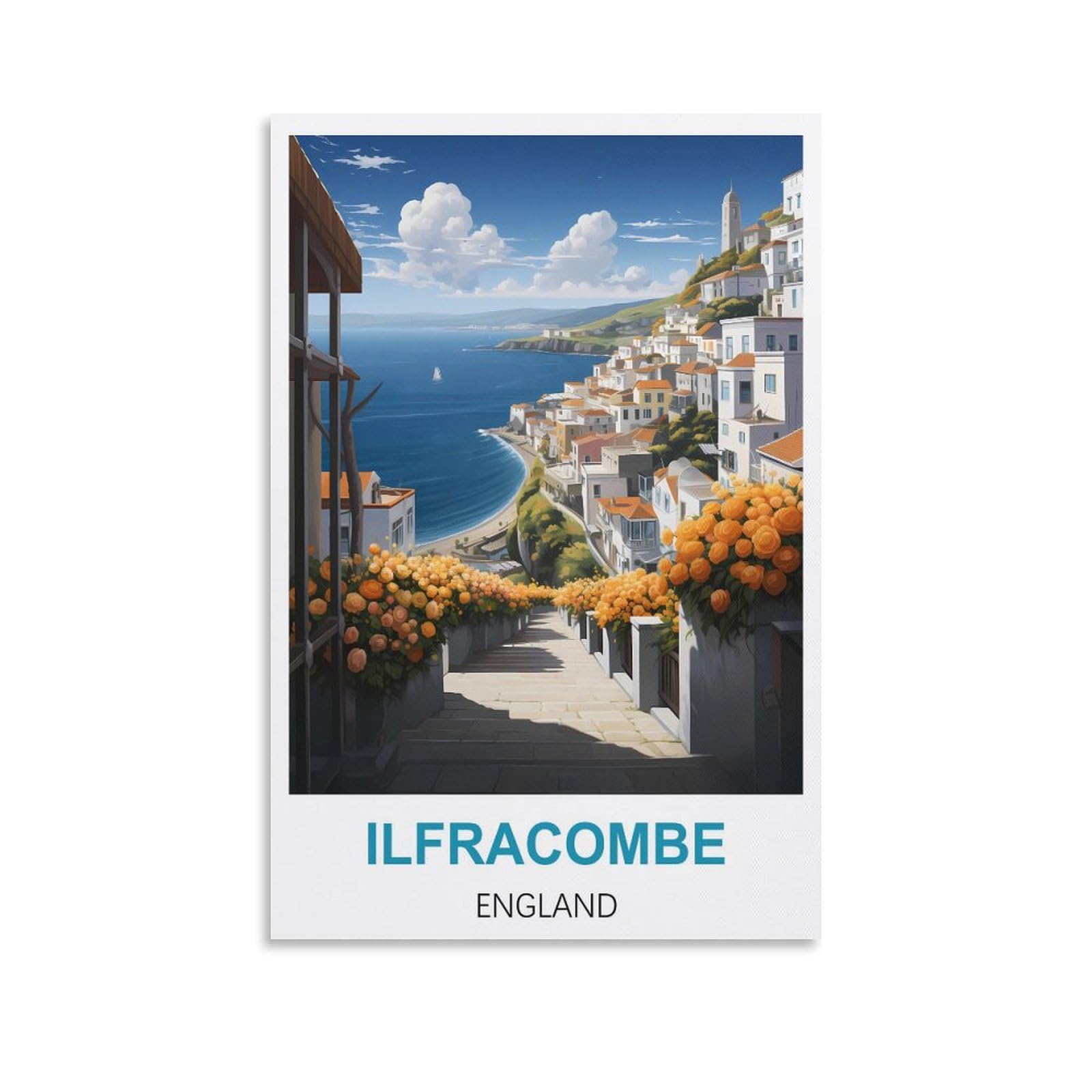 Xllyxygjq Unframe-Style Ilfracombe England Vintage Travel Poster 16X24inch(40X60cm) Canvas Wall Art Poster Print Artwork Painting Picture For Home Decoration Living Room Office Bedroom