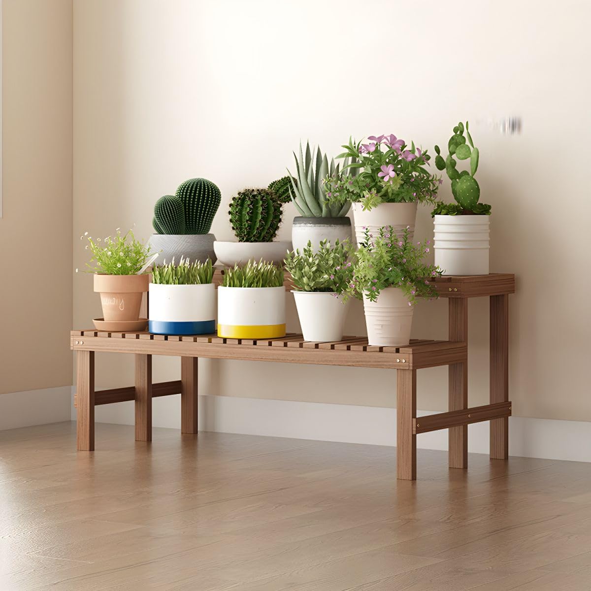 Amazon.co.jp: CraftThink 植物スタンド 2段 木製プランター棚 植木鉢