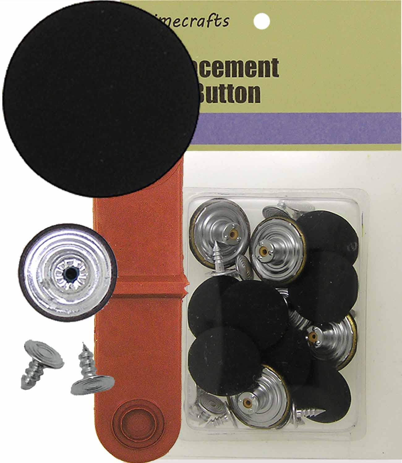 20 mm No-Sew Jean Tack Buttons w/Tool (Solid Black) CT. 12