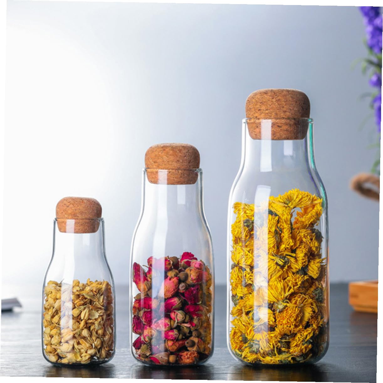 Sosoport 3pezzi Barattoli di Vetro Antideflagranti per Cereali Barattoli per Caramelle Resistenti e Creativi Contenitori Pratici Trasparenti con Tappo di Sughero per Conservazione