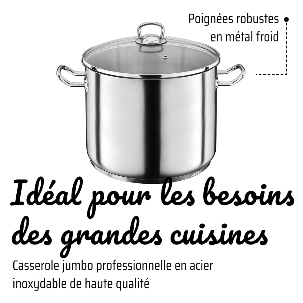 GSW Grande marmite Professionnelle – Grand Pot XXL pour Soupe, pâtes et ragoût, idéale pour Les familles et la gastronomie – Acier Inoxydable, 28 cm, 15 litres