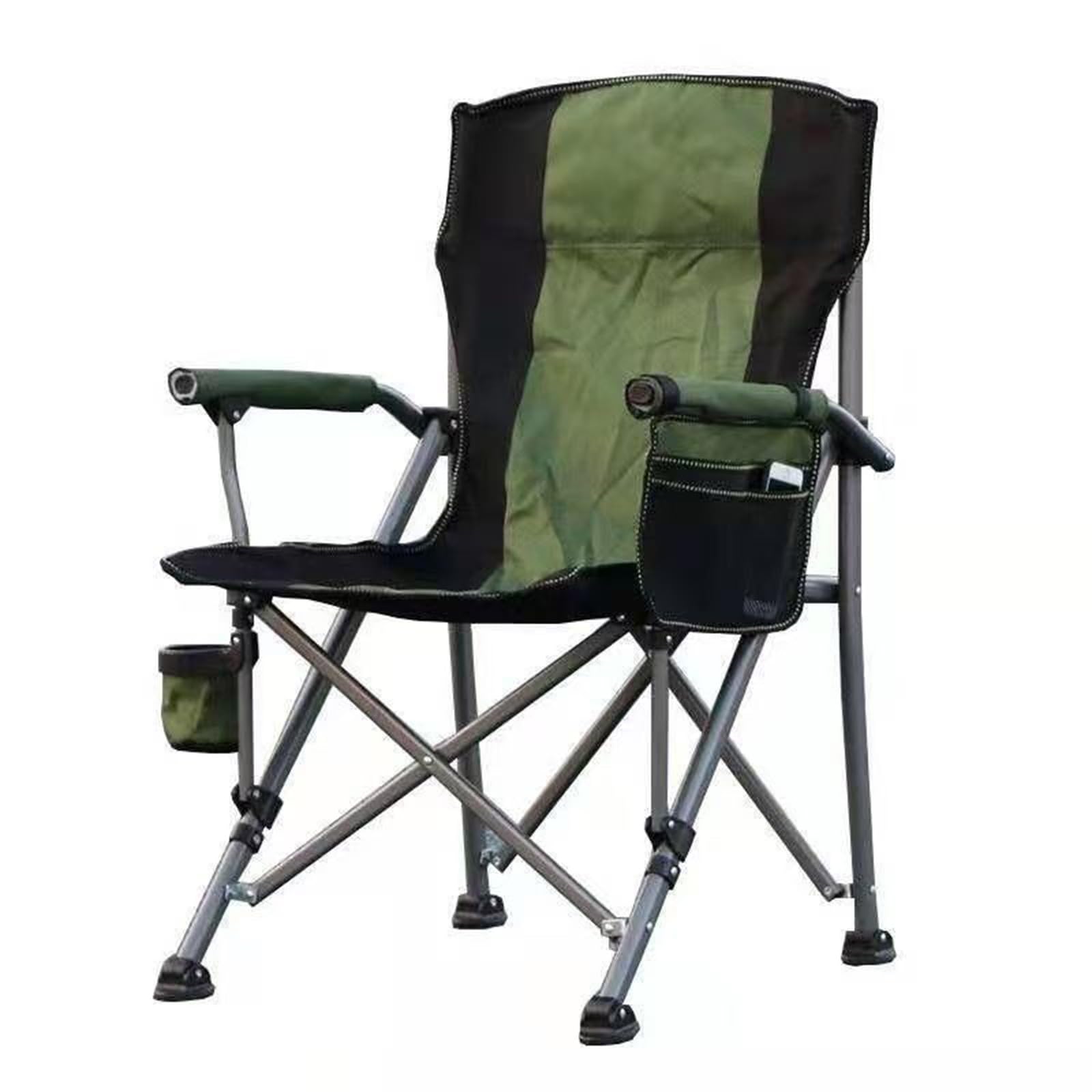Chaise de Camping Pliable Surdimensionnée Portable avec Porte Gobelets et Accoudoirs Cadre Stable pour Extérieur Intérieur Camping Pêche Couleur Noir Gris C
