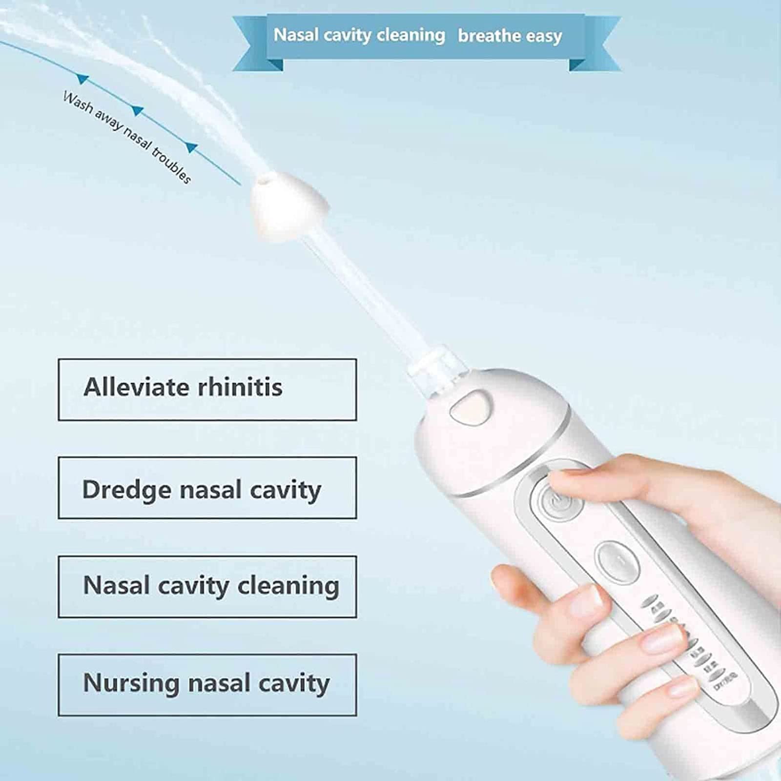 CEEBUS Irrigador Nasal portátil con 4 Puntas, Limpieza giratoria de 360 Grados, Limpiador Nasal eléctrico de 5 Modos, Kit de Sistema de Enjuague Nasal para Adultos y niños