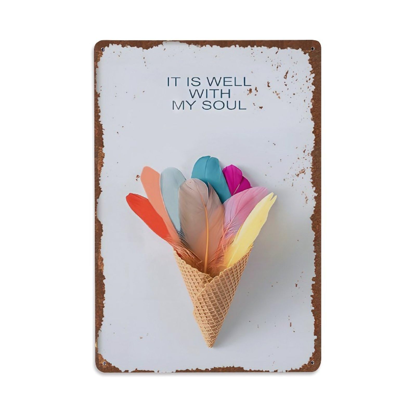 Feather Ice Cream Cone Inspirational Quote Vintage Aluminium Metal Sign, Retro Wall Decor for Home, Bar, Garage & Farmhouse 30x20cm