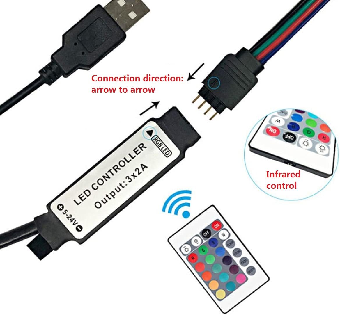 MASUNN 24 Keys USB LED Controller with Remote Control for DC5V 5050 RGB Strip Light, Multi-color, Compact - Image 4