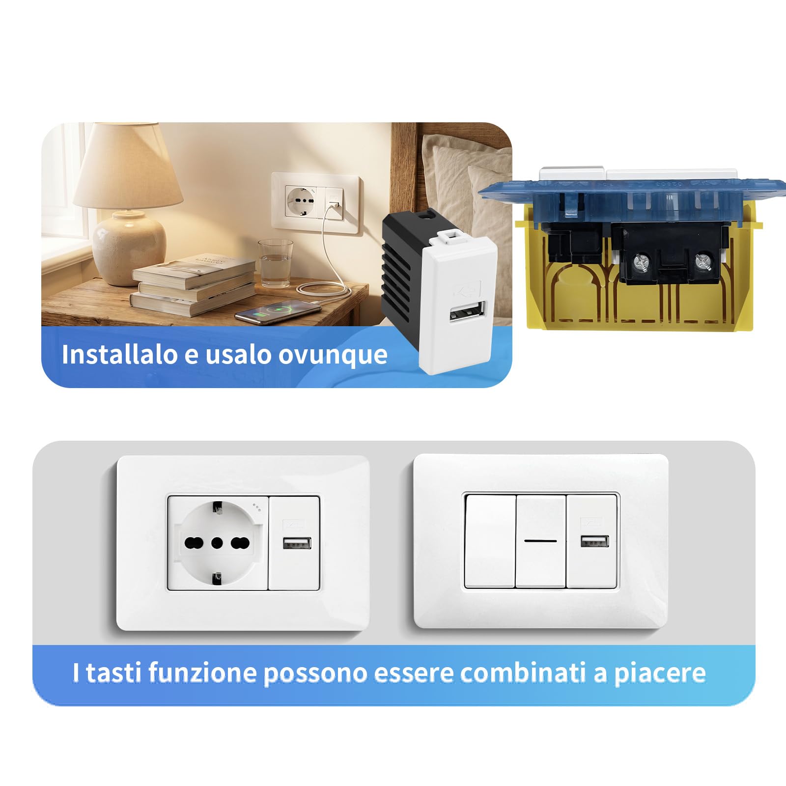 Set mit 10 Stück USB-Steckdose Wandmodul Ladegerät 1 Platz 5 V 2,1 A Unterputz-Netzteil kompatibel Serie Matix Frucht Box 503 Weiß Universal Ladegerät Smartphone Tablet Elektrostecker