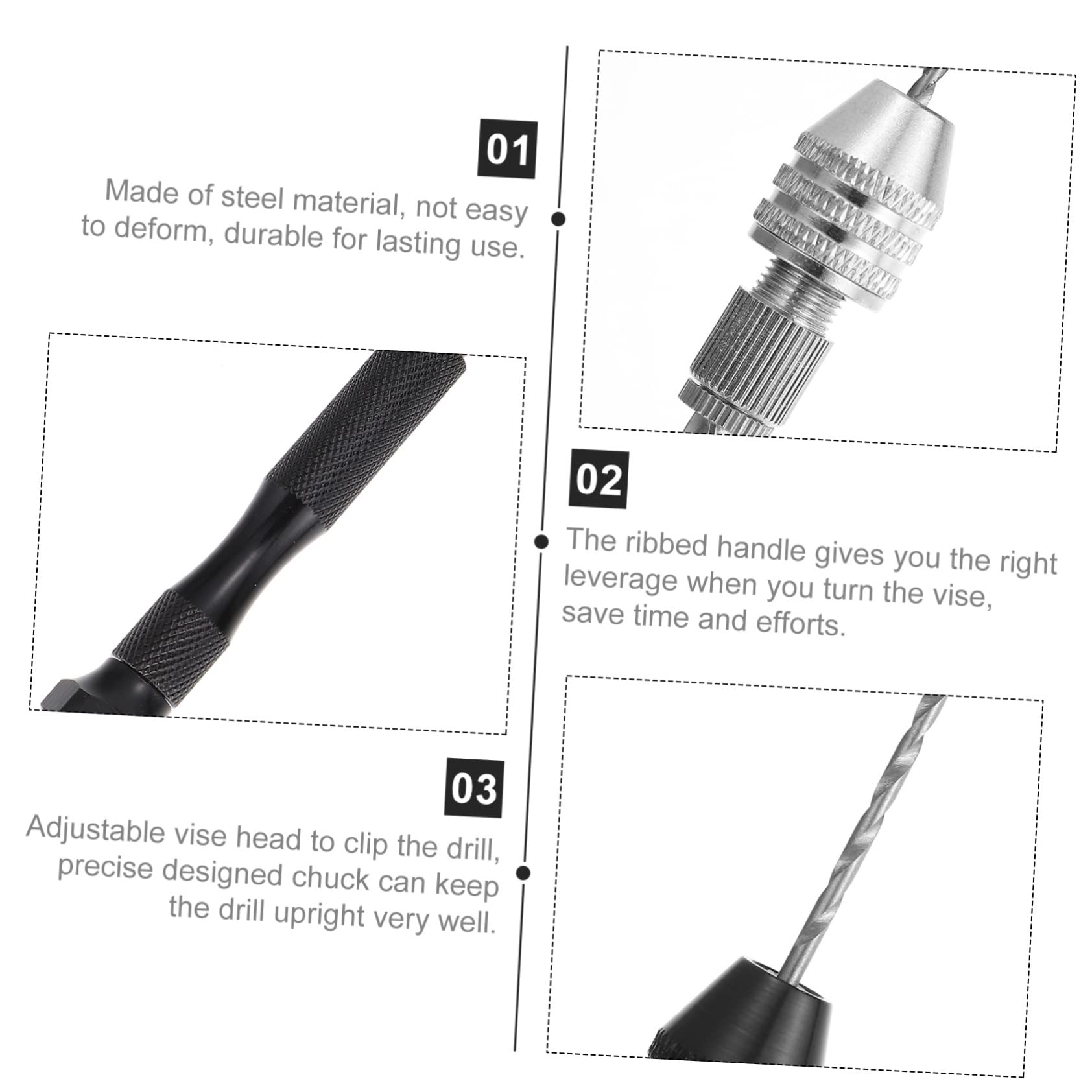 OSALADI 2 Sets Hand Drill Tool Miniature Drill Multitools Vise Hand Drill Manual Craft Drill Multipurpose Tool Gemstone Drill Hand Nail Drill Bead Drill Pin Vise Jewelry Center Drill Steel