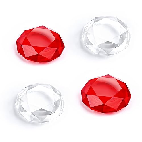 DLseego Diamond 3D Thumb Grips Caps Design for Switch & Switch Lite & Switch OLED Joy Con Crystal Clear Console Joystick Cover 4PCS - Clear and Red - Clear and Red