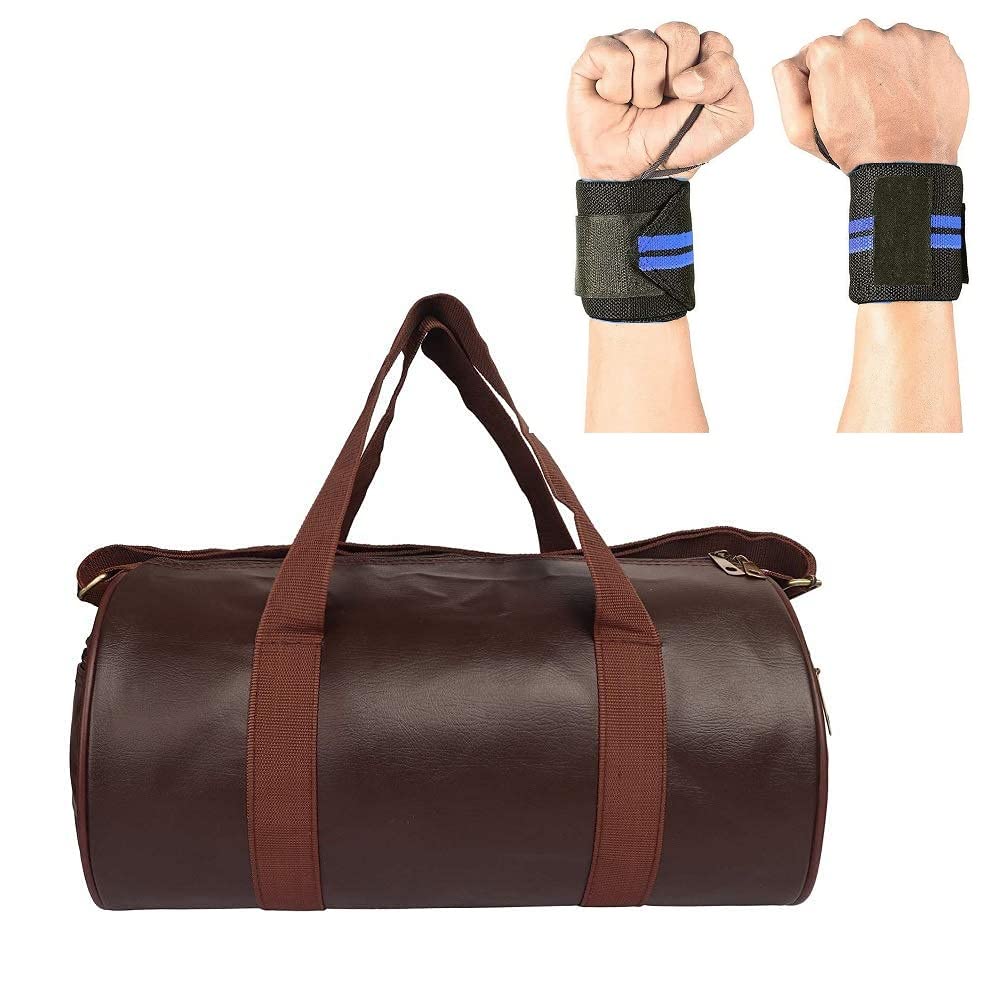 raizex Combo Set of Gym Bag Duffel Bag with Shoulder Strap for Men & Women with Blue Wrist Support Band for Daily Exercise-picture-29