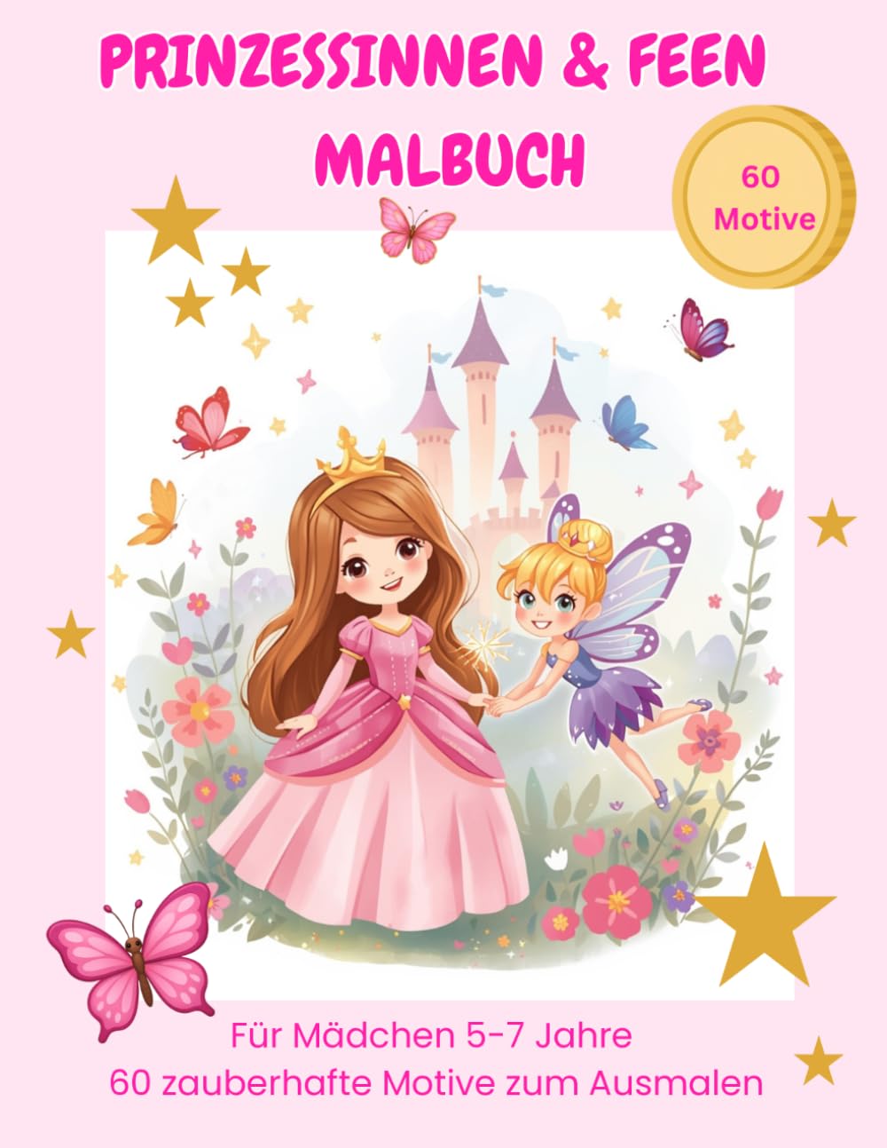 Prinzessinnen & Feen Malbuch für Mädchen 5-7 Jahre: 60 zauberhafte Ausmalbilder mit Prinzessinnen, Feen, Einhörnern und magischen Szenen