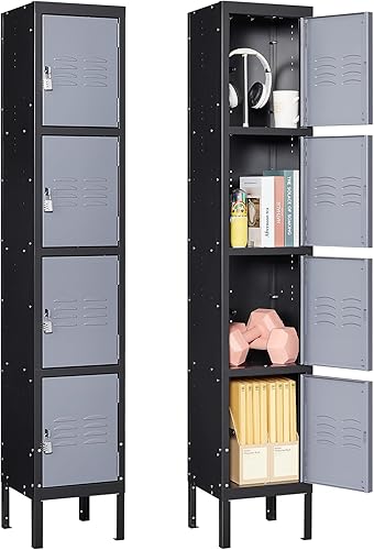 Vista 253 de Taquillas de metal para empleados, armario de almacenamiento de acero con 5 puertas para el hogar, oficina, escuela, gimnasio (blanco)