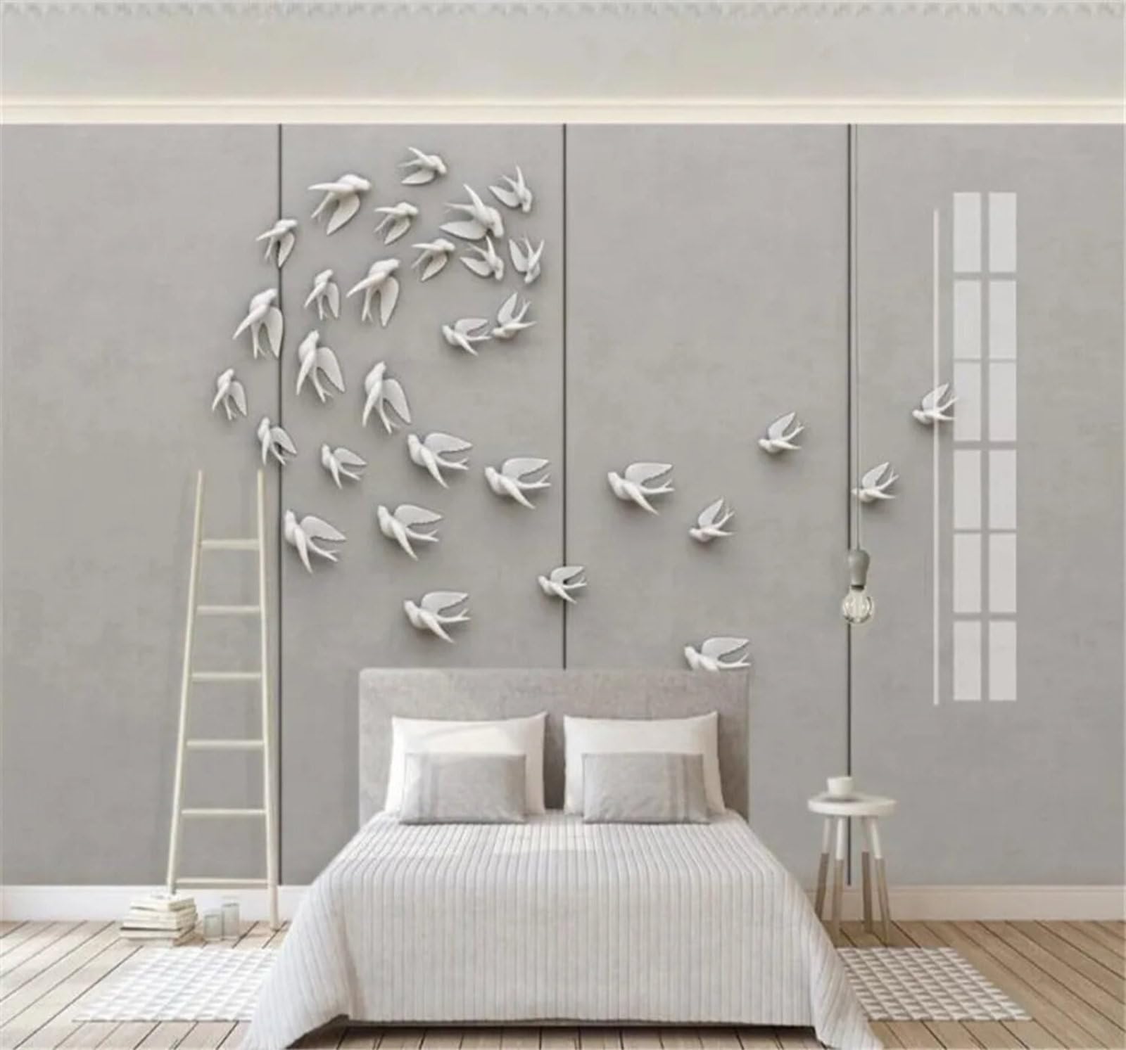 Tzxztt Minimalist Three Dimensional Relief Birds in Flight Distinctive Modern 3D Wallpaper Premium Textured Silk Neutral Tones Material Ideal for Living Room Bedroom-350cm×256cm