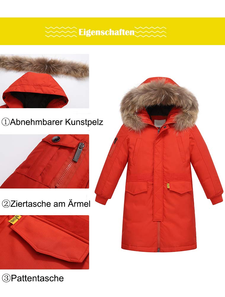 FTCayanz Enfant Garçon Manteau d'hiver Chaud Blouson Mi-Longue Doudoune avec Capuche Fourrure Epais Parka