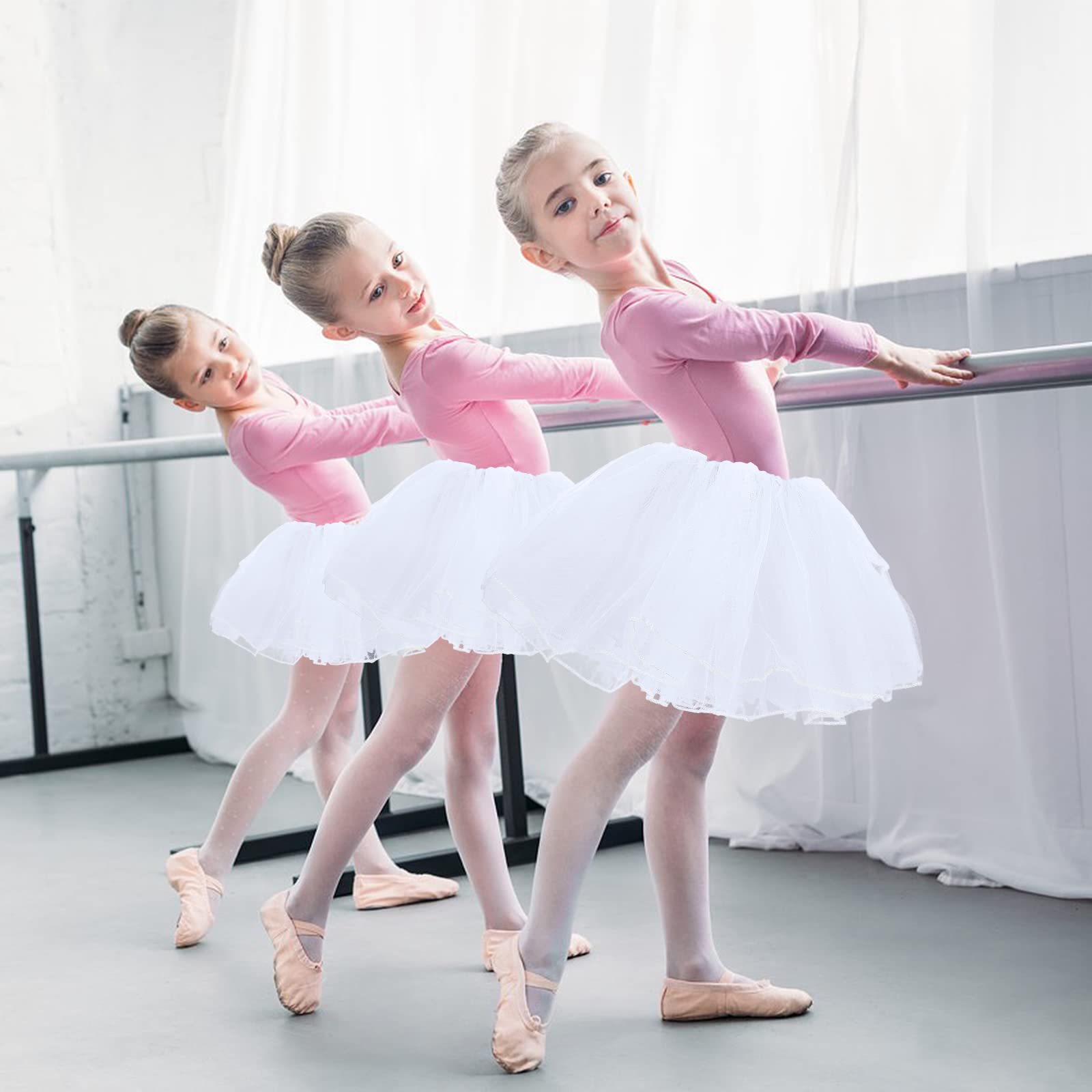 WLLHYF Dziewczęca spódnica tutu, 4 warstwy, tiulowa, tutu, elastyczna, puszysta, do tańca baletowego, dla małych dzieci, dzieci, na imprezę bożonarodzeniową (biała), biały, Einheitsgröße