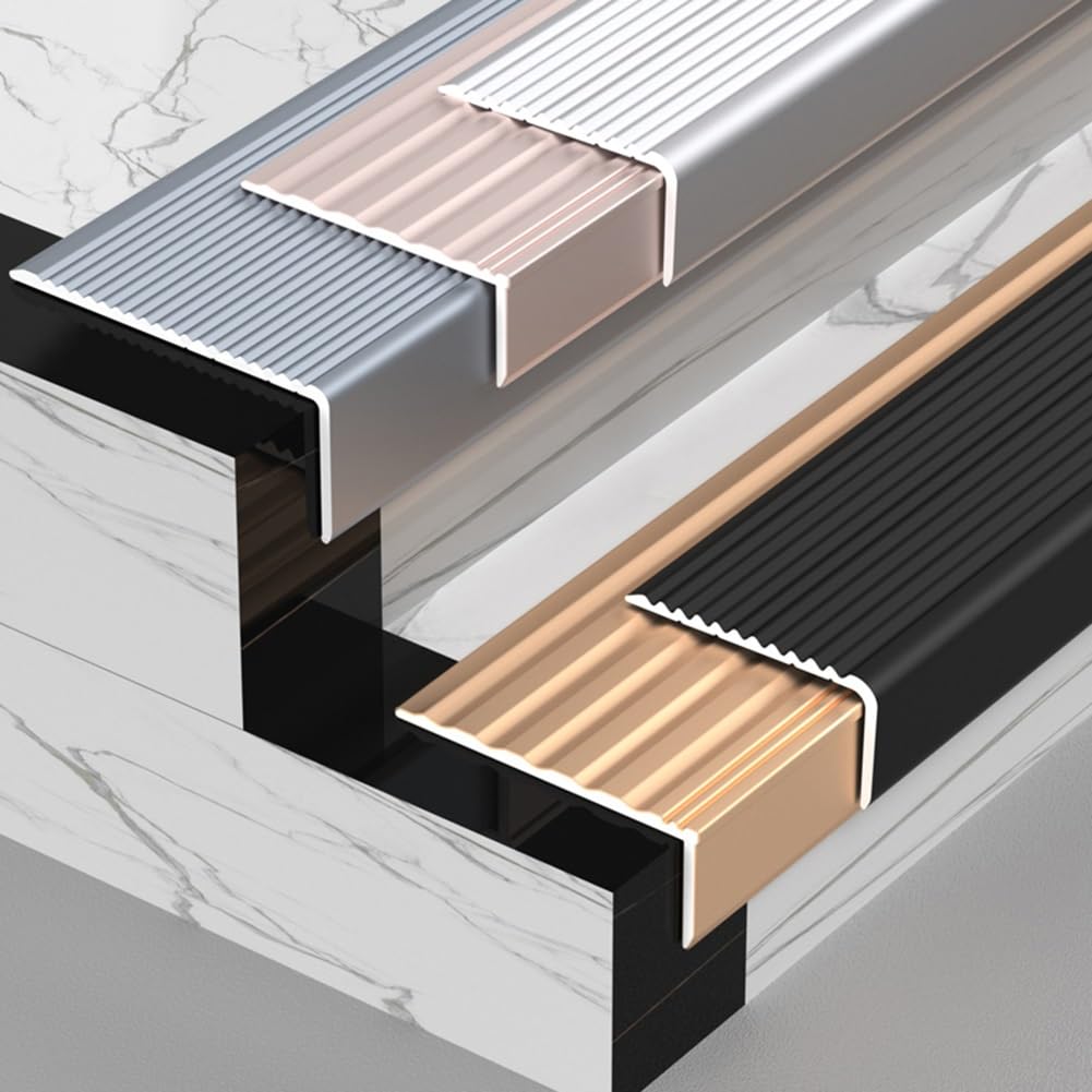 6 Piezas Protectores de Borde de Escalera de Aluminio, Longitud: 0,9 m/3 pies, Cantos Escaleras Tiras en Forma de L, Tiras Antideslizantes para Nariz de Escalera(Plata)