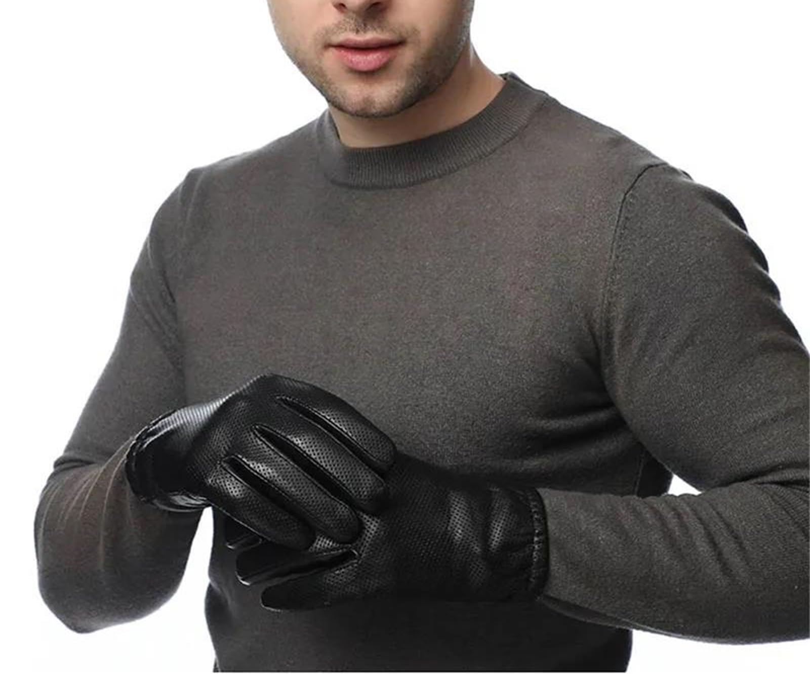 Guantes de piel de cabra auténtica para hombre, color negro, para pantalla táctil, con forro de seda fina, guantes de vestir para ciclismo y conducción