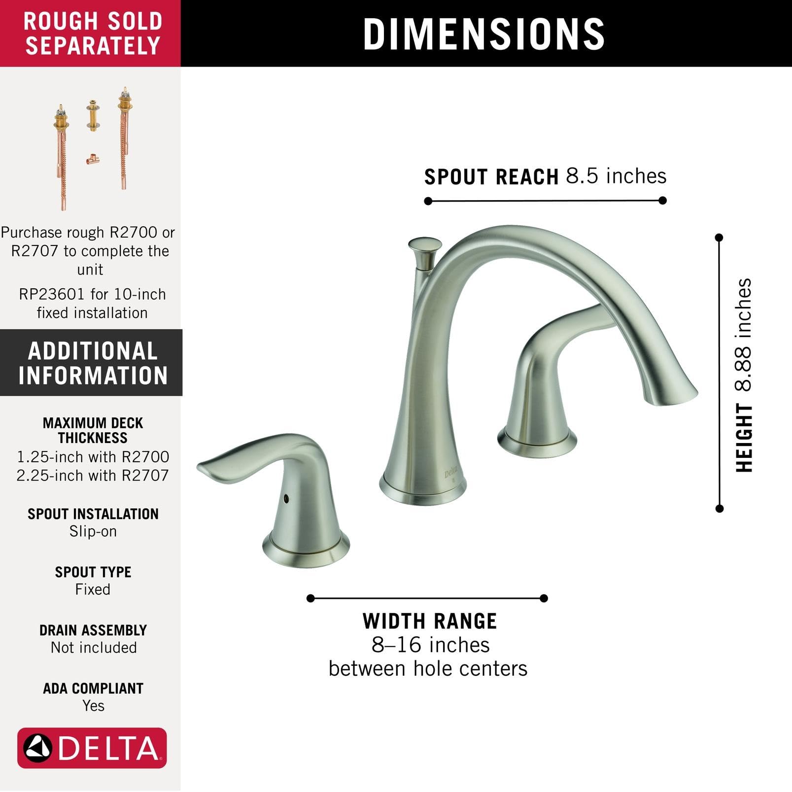 Delta Faucet Lahara 2-Handle Widespread Roman Tub Faucet - Brushed