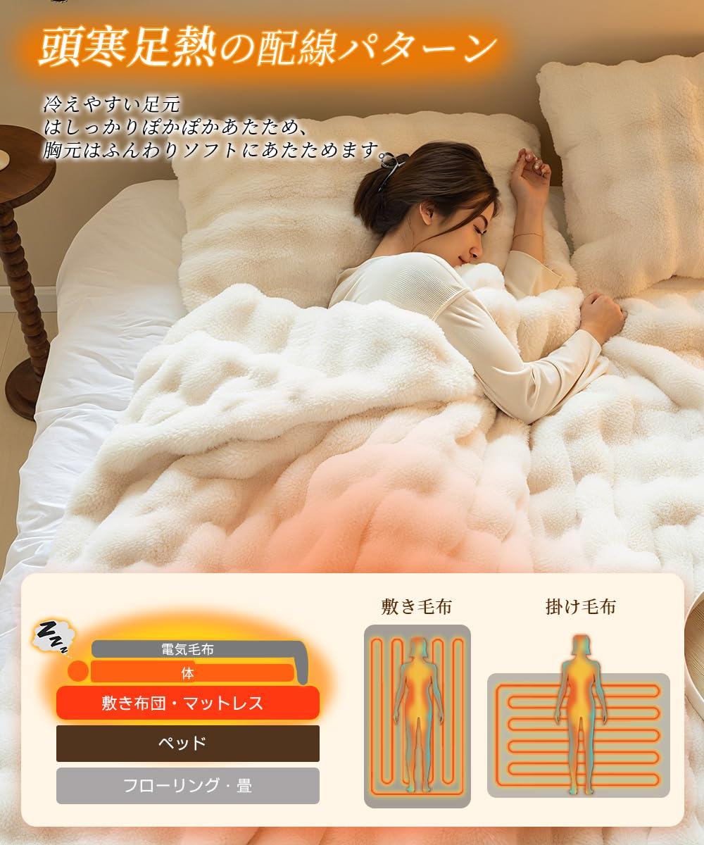 Amazon | 電気毛布 掛け敷き兼用 【表面ラビットファー調＋裏面