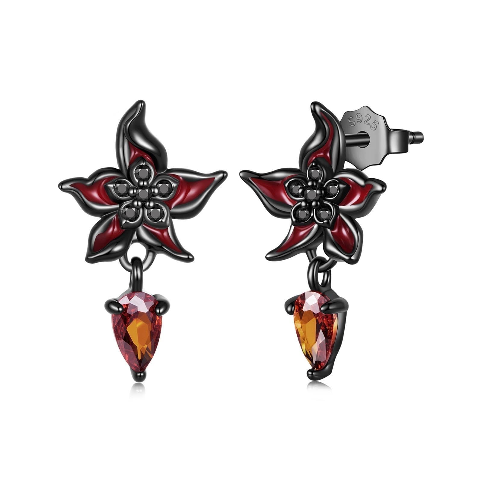 Orecchini Fiore Datura 925 Argento Placcato Oro Nero CZ for Donne