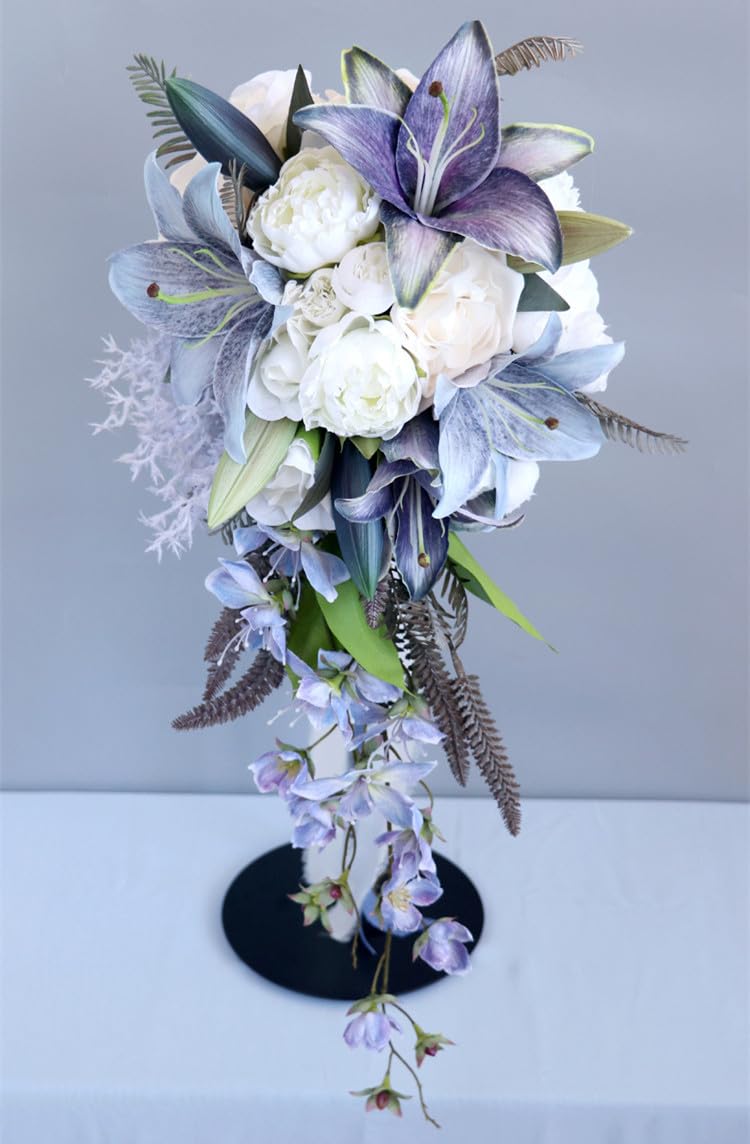 Hochzeit Sträuße, Wasser Tropfen Wasserfall Braut künstliche Blumen Braut Rosen Strauß für Zeremonie Jahrestag Braut Dusche Party Hochzeit Dekoration Sträuße (Blau Violett)