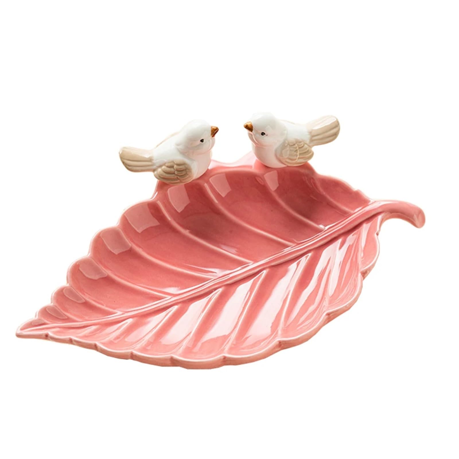 RRYPBOVG Ceramic Jewelry Dish Ceramic Jewelry Dish Leaf Shape Tray Ring Holer Trinket Key Bowl Decorative Plate(Pink)