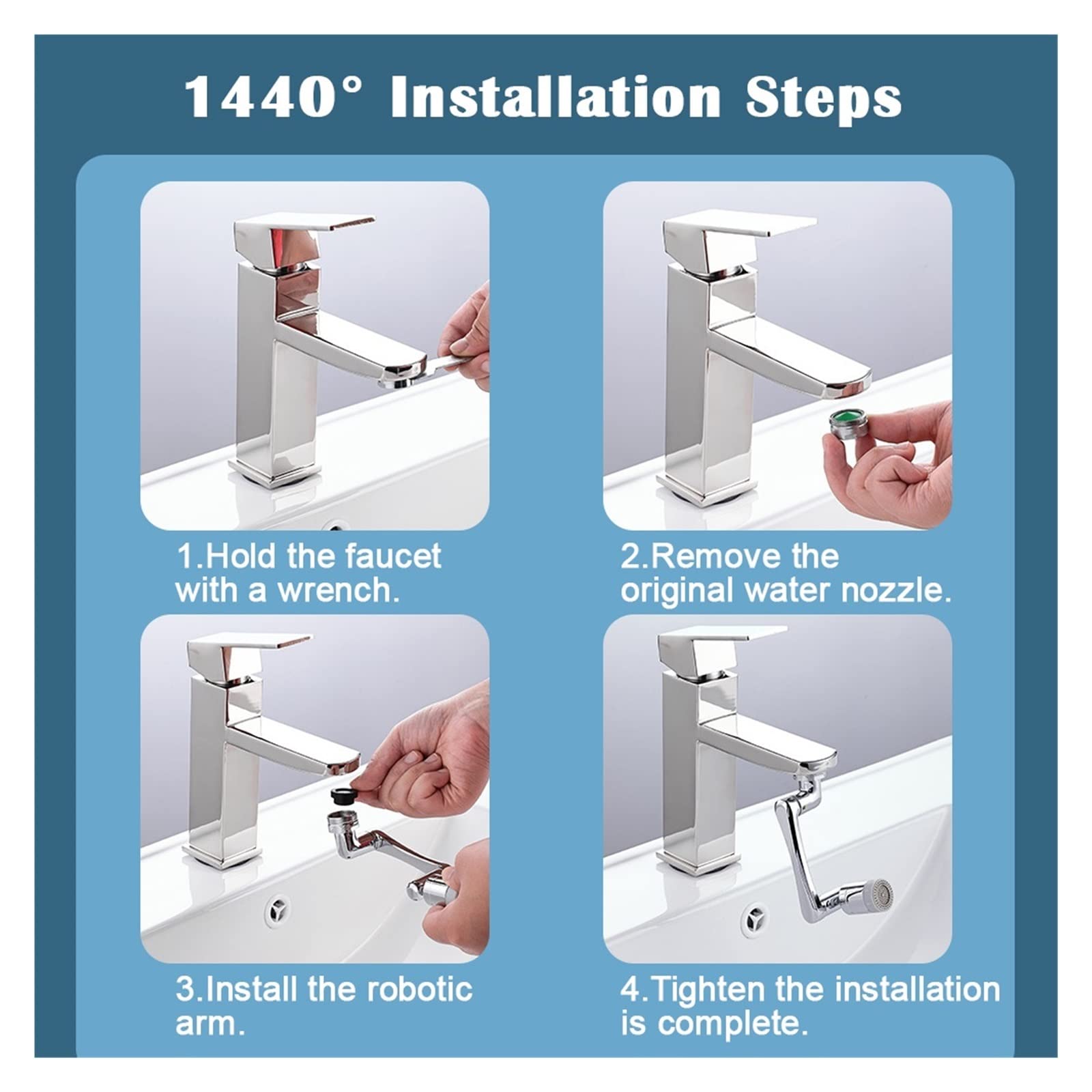 Metallo Rame 1440 ° Rotazione Rubinetto Aeratore Prolunga Girevole Braccio robotico Rubinetti Ugello Cucina Risparmio idrico Spruzzatore Ben Fatto(1440 Dual-mode Set 3)